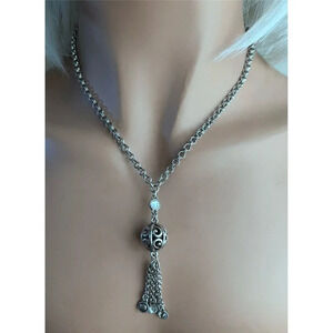 Brighton Crystal Filagree Ball Necklace Dangle Drop Y Adjustable Silver Tone 18"